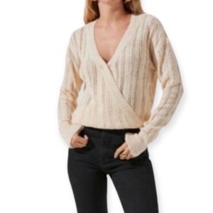ASTR Faux Wrap V-Neck Pointelle Knit Sweater